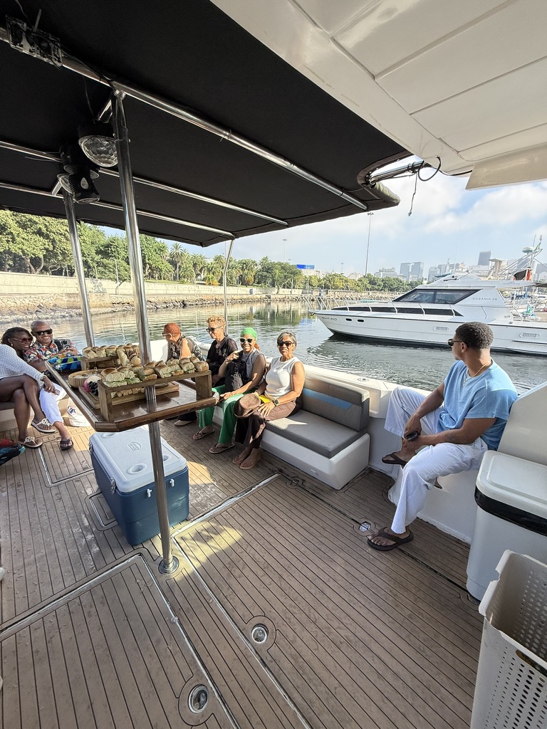 Travelers relaxing on deck with fresh snacks and drinks