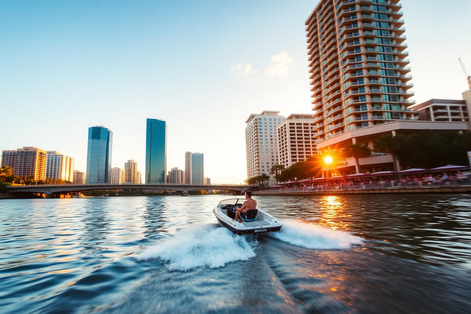 Mini Power Boat on the Riverwalk